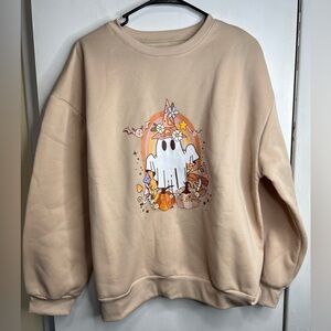 SHEIN Beige Ghost Graphic Sweatshirt